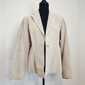 Genuine Leather Relativity Blazer Jacket Women XL Beige Classic One Button